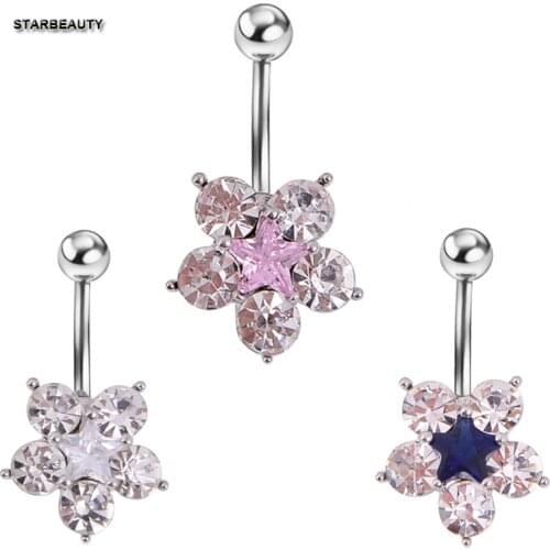 1PC Aliexpress Hot Unique Flower Navel Piercing AAA Crystal Industrial Piercing Indian Style Barbell Rings Dance Accessories