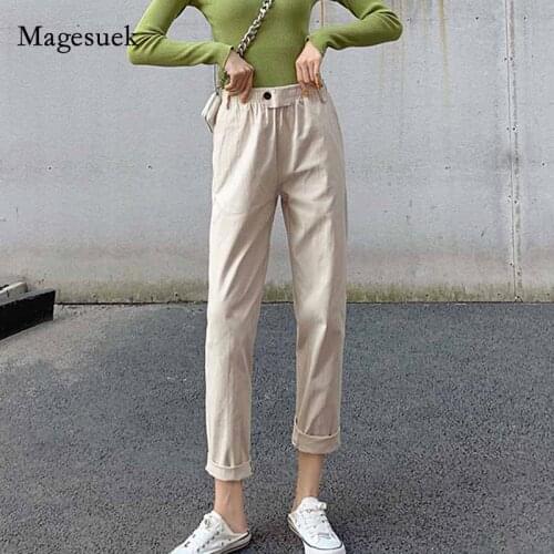Autumn Casual Loose Long Women Pants Women Solid Cotton Harem Pants Women 2020 High Waist Sweatpants Women Slim Trousers 10426