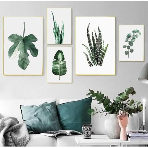 Watercolor Plant Leaves Poster Print Wall Art Canvas Painting Nordic Style Picture for Living Room Home Decor Cactus Decoration