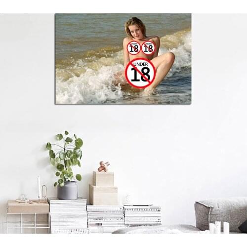 Sexy Girl Playing Water by the Sea Photo Modern Wall Art Posters and Prints Canvas Painting Wall Pictures For Living Room Decor
