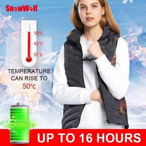 Snowwolf women winter hooded heated vest battery heating waistcoat electric outdoor hiking vest thermal coat