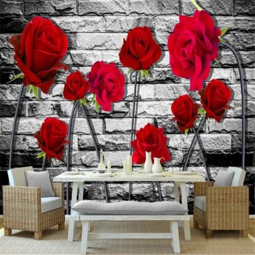 Modern 3d custom non-woven mural wallpaper red rose painting TV sofa background wallpaper home decor for study room