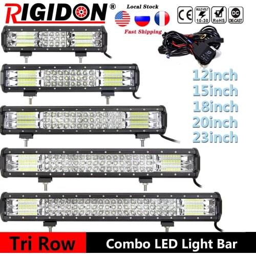 12 15 18 20 23 Inch Tri Row Led Work Light Bar Flood Spot Combo 6000K 12V 24V Driving Fog Lamp Offroad 4x4 4WD Truck SUV UTE ATV