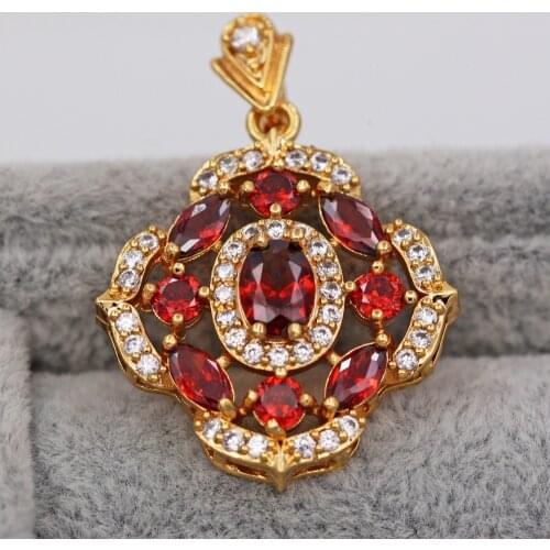 Trendy Pendant for Womens Gold Filled Waterdrop red green Zirconia flower Pendant Fashion Wedding Jewelry accessories Gift