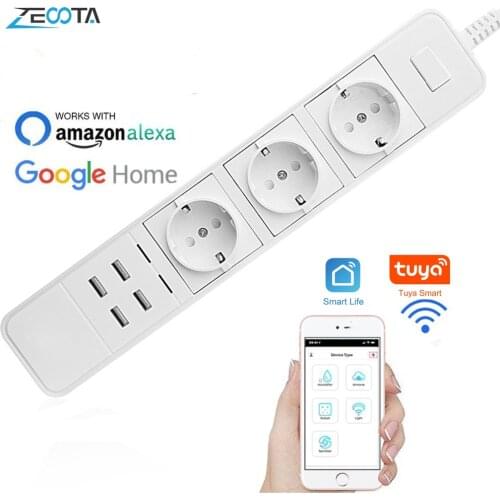 Smart Wifi Power Strip Surge Protector Multiple Sockets 4 USB Port Timer Voice Wirelss Remote Control by Echo Alexa Google Home