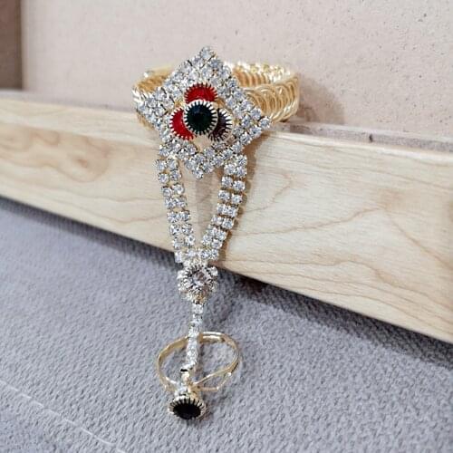 Unique kids colorful charm bangle jewelry with ring for gift finger bracelet adjustable opened steel cuff