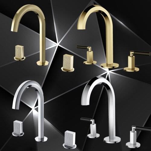 Top quality all brass bathroom sink faucet three holes double handle sink basin mixer faucet taps cold hot water faucet
