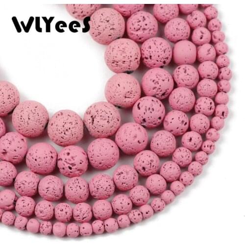 WLYeeS Natural Lava Hematite Stone Beads Pink Volcanic Rock Round Loose Beads For Jewelry Making DIY Bracelet 15''4 6 8 10 12mm