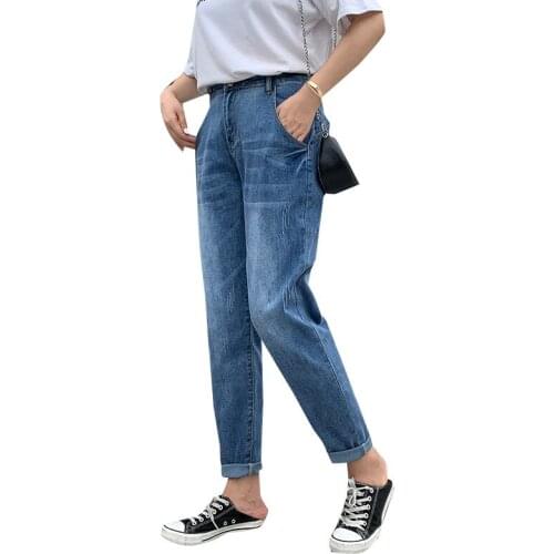 Women Jeans High Waist Plus Size Button Casual Full Length Denim Harem Pants Blue Gray 5xl 6xl 7xl 8xl