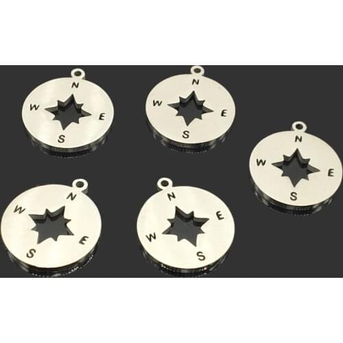 10pcs High Quality Compass Stainless Steel One Hole Pendant High Polished Stainless Steel DIY Jewelry Accessory