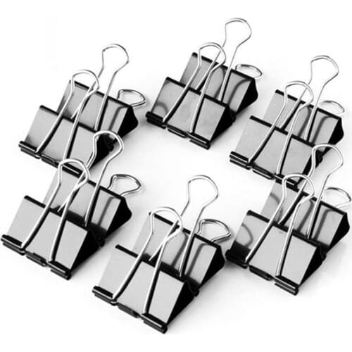 12PCS Metal Paper Clip Foldback Metal Binder Clips Black Grip Clamps Paper Document Office School Stationery Clip Binder Clips