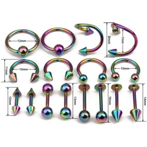 16pcs/Set Stainless Steel Eyebrow Bar Lip Nose Piercing Ear Studs Steel Mixed Body Jewelry Fashion Punk Crystal Piercing Set