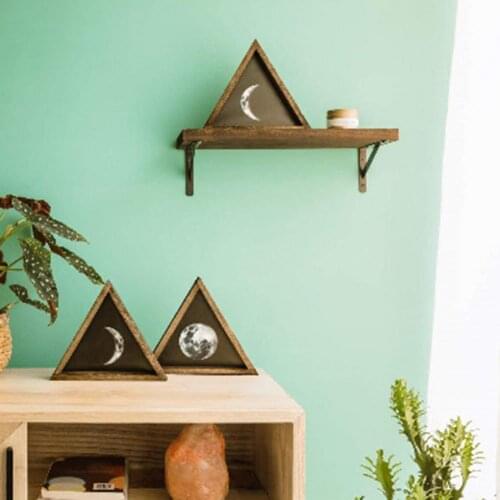 3 Pcs Creativity Wood Triangular Frame Art Painting Moon Pattern Eco-Friendly Wall Art Pictures Office Decorations Shelves