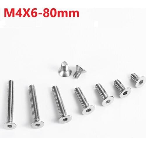 4mm 304 Stainless Steel Hexagon Socket Countersunk Flat Cap Head Screw M4x6 8 10 12 65 70 75 80mm Countersunk Socket Head Screw