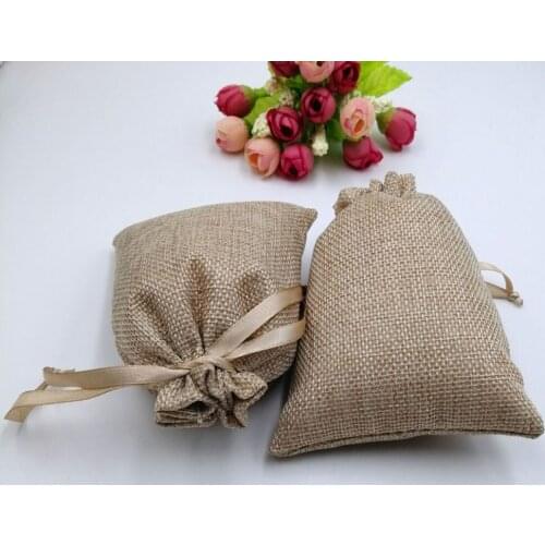 7x9 10x14 13x18 Jute Sack Ribbon Birthday Gift Bags Toile De Jute Drawstring Bag Jewelry Pouches Gift Bags Wedding Packing Bags