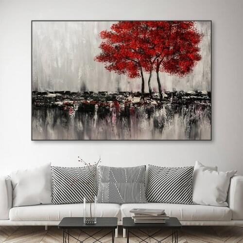 Abstract Nature Scenery Wall Art Red Trees Landscape Canvas Painting Posters And Prints Wall Pictures For Living Room Decoration