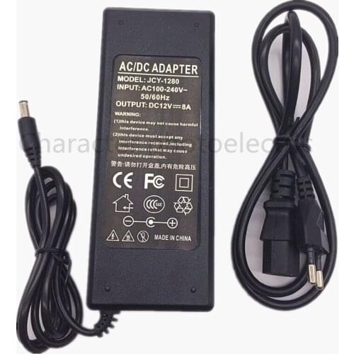 EU US plug AC100-240V Converter Adapter For DC 12V 8A 96W LED Power Supply Charger for 5050 3528 SMD Light LCD CCT