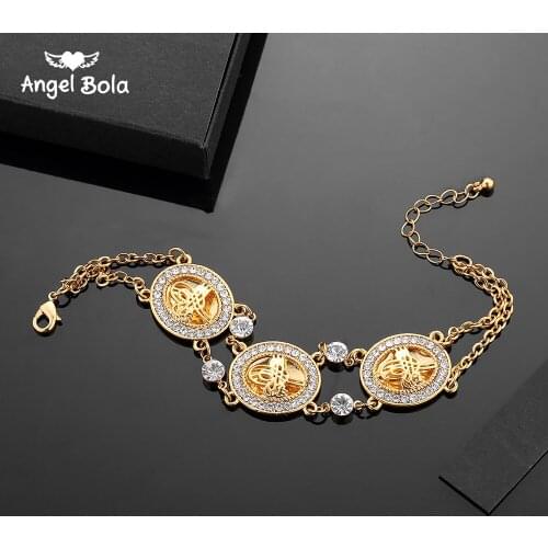 Arab Middle East African Jewelry Ethiopian Gifts Gold Color Charm Muslim Islam Bracelets for Women with Crystal Bangle