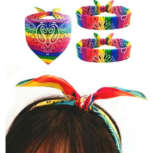 4PCS Fashion Rainbow Bandana Square Headband Hip-hop Gay Pride Bandana Wrist Band Women Men Holiday Festival Party Celebration