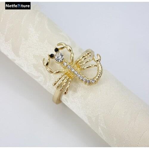 Free Shipping 6pcs/lot Metal Scorpion Napkin Rings For Birthday Table Decoration Rhinestone Napkin Holder Nickle gold Plating