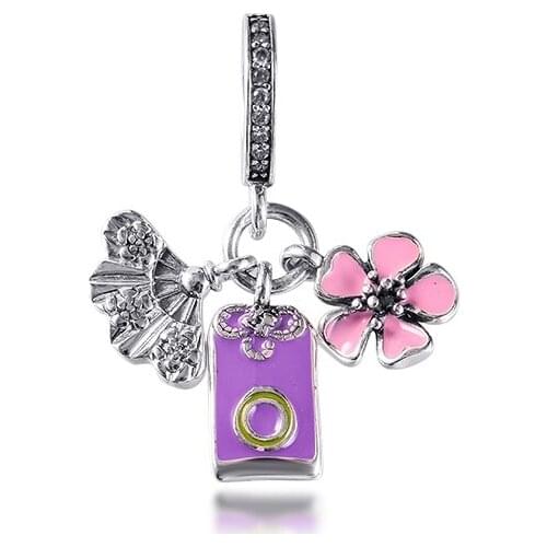 CKK Flower Cherry Fan Charms 925 Original Fit Pandora Bracelets Nacklaces Sterling Silver Beads for Jewelry Making Women DIY