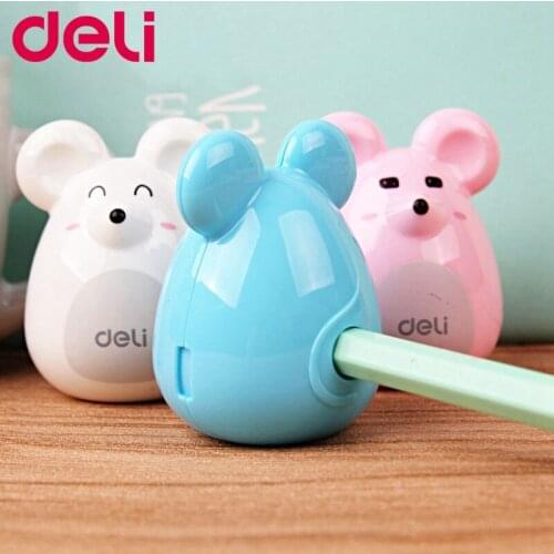 Deli 0569 Cute Kawaii Lovely Plastic Mouse Automatic Pencil Sharpener Creative Stationery Gifts For Kids School Supplies