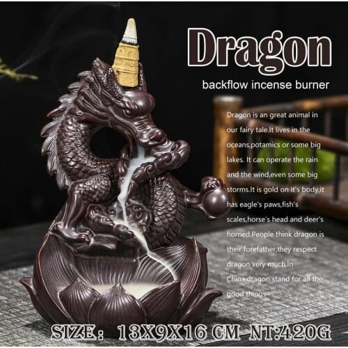 T Backflow Incense Burner Dragon with 20pcs Incense Cones Censer Best for Home Decor Tearoom Ornaments