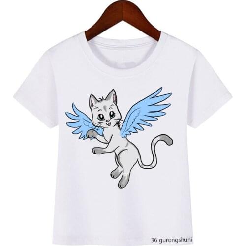 Kitten Painting Anime Cat Cartoon Print T-shirt Kawaii T Shirt Boys Girls Summer Fashion Kids Tops Casual Children Clothing