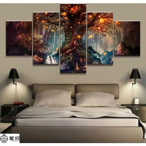 HD Printed Home Decor Paintings On Canvas Wall Art 5 Pieces Enchanted Tree Scenery Modular Vintage Pictures For Living Room