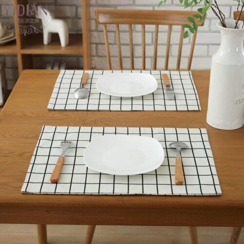 HXCOCLS 4PCS pieces Set Kitchen Table Mats Polyester Cotton Table Napkin Grid Pattern Decorative Placemats