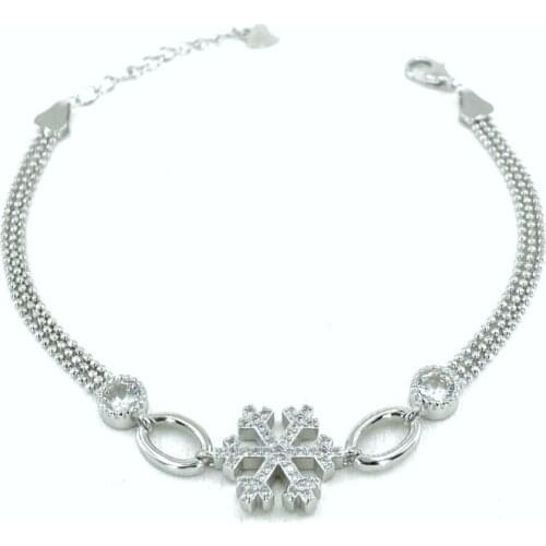 Imported Quality Three-Chained Snowflake Simple Elegant 925 Sterling Silver Bracelet