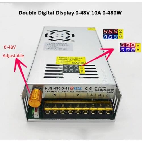 0-48V 10A 480W Double Digital Display Adjustable Switching Power Supply HJS-480-0-48 DC voltage regulator Transformer