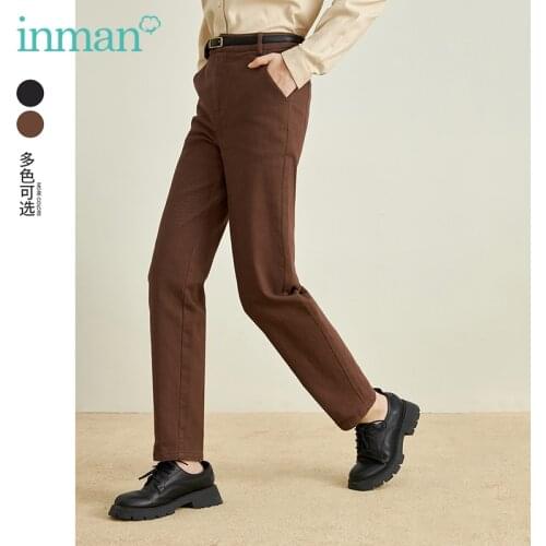 INMAN Womens Casual Pants Winter Minimalist Striaght Beautify Leg Lines Brown or Black Color Tapered Trousers