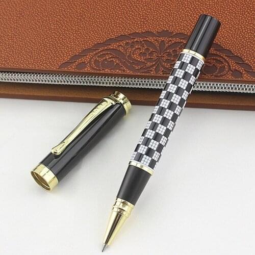 Jinhao 500 Chessboard Rollerball Pen Luxury Gold Clip Ballpoint Pen 0.7mm Black Refill Metal Roller Ball Pens Free Shipping