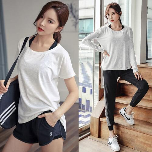 Yoga Set Women Plus Size Short Sleeve Shirt Loose Tops Shorts Pants Quick Dry Sports Clothes Fitness Outfits Gym Summer 2 4 Pcs