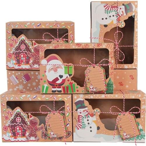 9Pcs Christmas Cookie Box Kraft Paper Candy Gift Boxes Bags Food Packaging Box Christmas Party Kids Gift New Year Navidad 2020