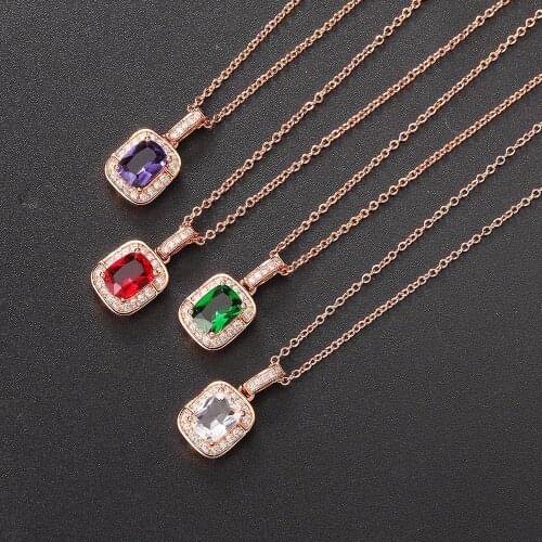 MxGxFam Square Zircon Pendants Necklace For Women 7 Colors Choices Fashion Jewelry Rose Gold Plated 45 cm Wave Chain