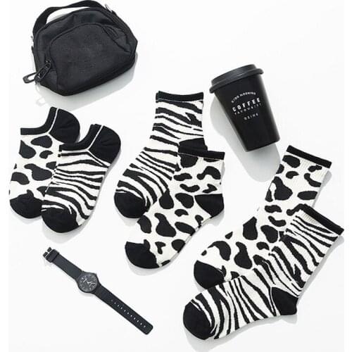 Socks Women Zebra Stripe Pattern Black White Socks Striped Harajuku Hosiery Short Fashion Sock Cute Lovely Animal Fingers Sox