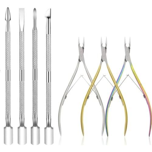 Nail Cuticle Scissors Stainless Steel Cuticle Nail Pusher Double-end Dead Skin Cuticle Remover Nail Pusher Remover Nail Cuticle