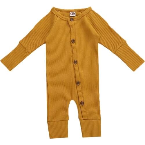2020 Fall Newborn Baby Girls Boys Clothing Long Sleeve Single-breasted Toddler Cotton Breathable Knitted Jumpsuit 0-18M Clothes