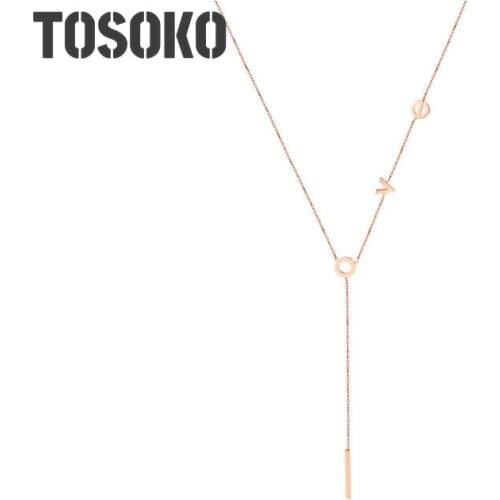 TOSOKO English Letters Love Titanium Steel Letter Clavicle Necklace For Women Stainless Steel Jewelry Necklace Gift BSP025