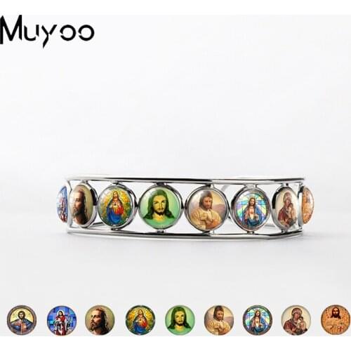 2021 New Arrival Jesus Heart Holy God Jesus Paintings Handmade Adjustable Opened Bangle Cuff