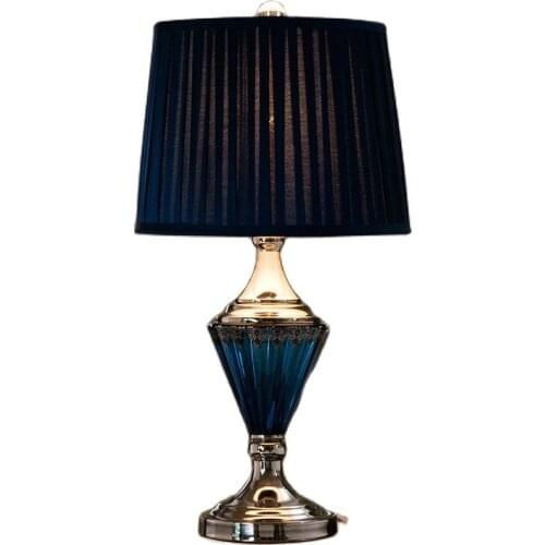 Retro Mediterranean Sea Country Luxurious Blue Crystal Glass E27 Table Lamp For Bedroom Living Room Wedding Deco H55cm 1230
