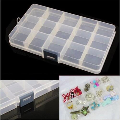Detachable Plastic Storage Box 15 Compartment Rhinestone Nail Art Tool Case Bead Rings Jewelry Display Organizer