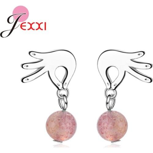 Genuine 925 Sterling Silver Hands&Ball Shape Earrings Yellow/White Unique Design Korean Style Romantic Gift For Lover
