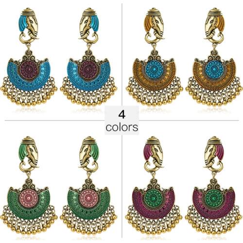 SHUANGR Women Dangle Earrings Colorful Exaggerated Ethic Indian Jhumki Jhumka Tribal Jewelry Bird Tassel Bell Pendant Earrings