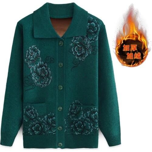 Middle-aged and Elderly Womens Sweater Cardigan 2020 New Autumn winter Knit Jacket Single-breasted Casual Coat Female Tops 4XL