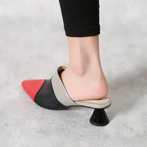 Women mixed colors pointed toe 4cm med strange hees slip on concise leisure fashion dating sexy cozy summer pumps HL357 MUYISEXI