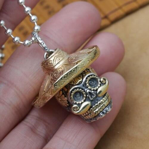 Handmade 925 silver SKULL pendant vintage sterling silver SKELETON pendant FUNK Jewelry Gift Man pendant