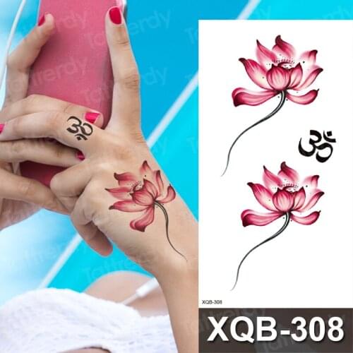 Waterproof Temporary Tattoo Sticker Flower Rose Lotus Fake Flash Tatoo Hand Arm palm finger Back Tato body art for Women girl